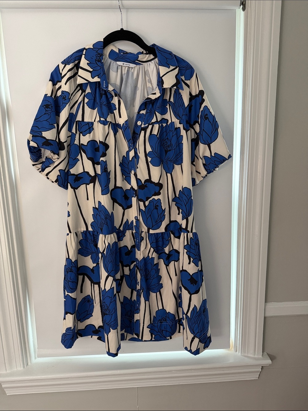 Amazon Blue Floral Short-Sleeve Mini Dress